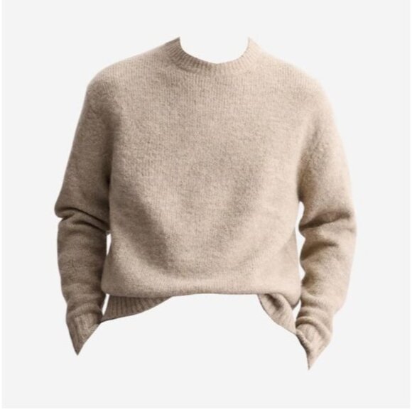 Zara Tan Wool Alpaca Blend Crewneck Sweater Size Large - Picture 1 of 12